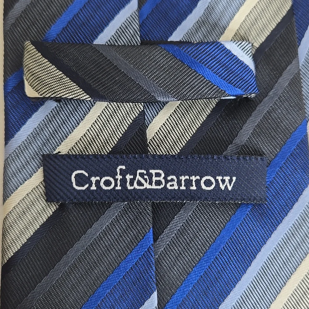 Croft & Barrow Striped Tie, Black/Blue/Gray, 100% Polyester‎